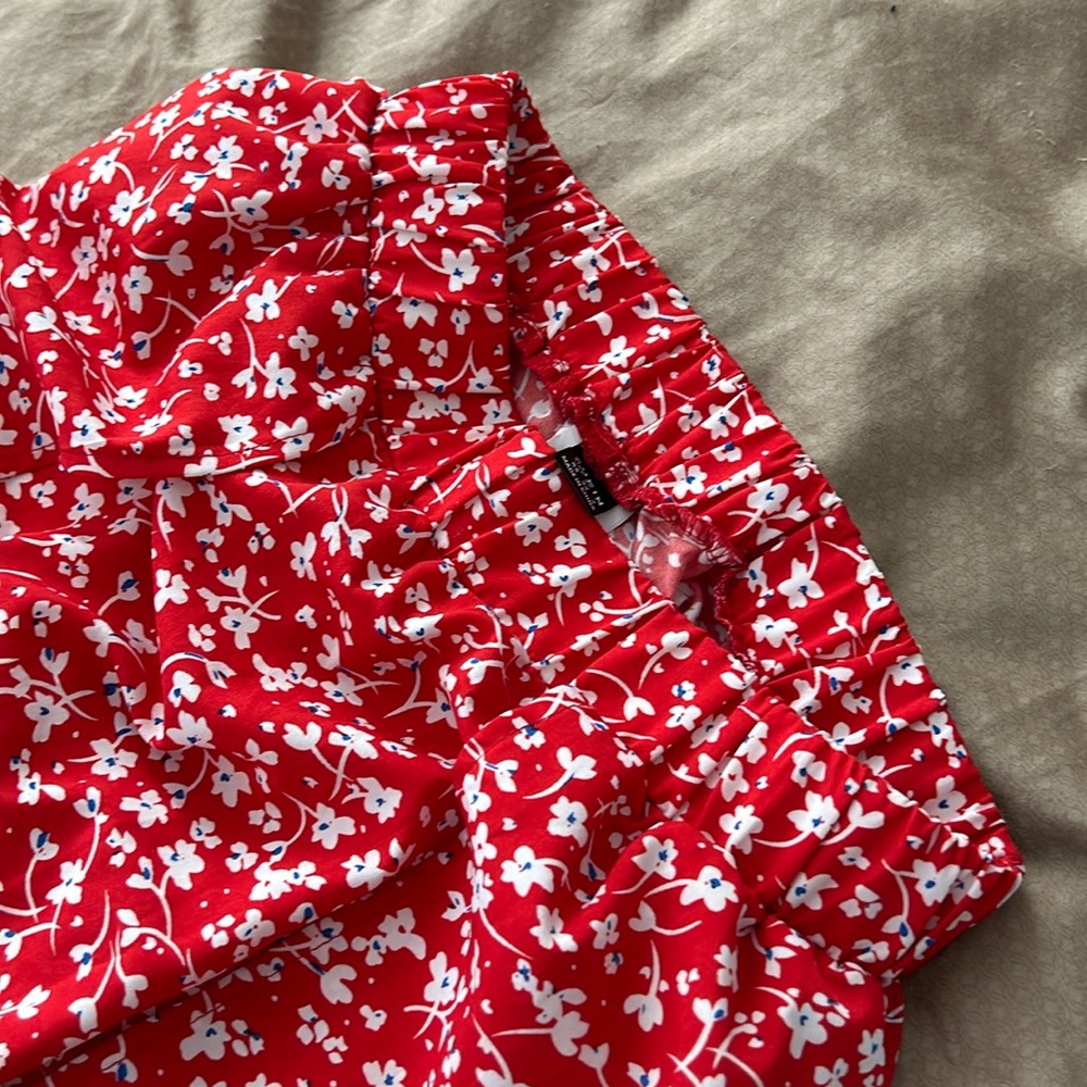 Gorgeous red floral skirt with a hint of blue!